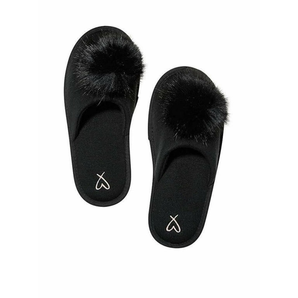 Victoria’s Secret Black Pom Pom Slippers NWT Sz Small